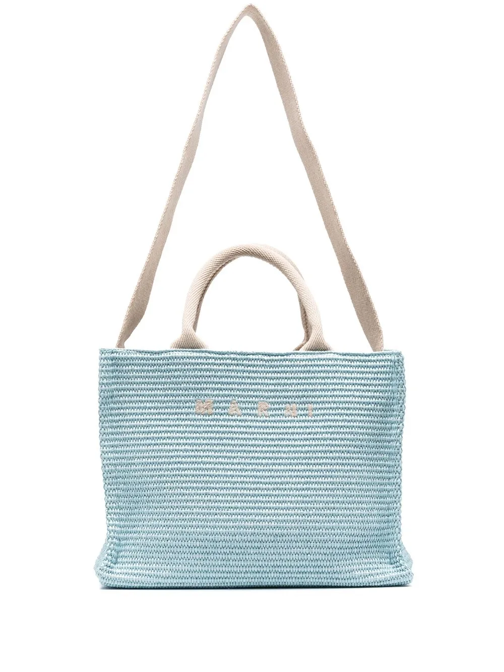 

Marni woven embroidered-logo shopping tote bag - Blue