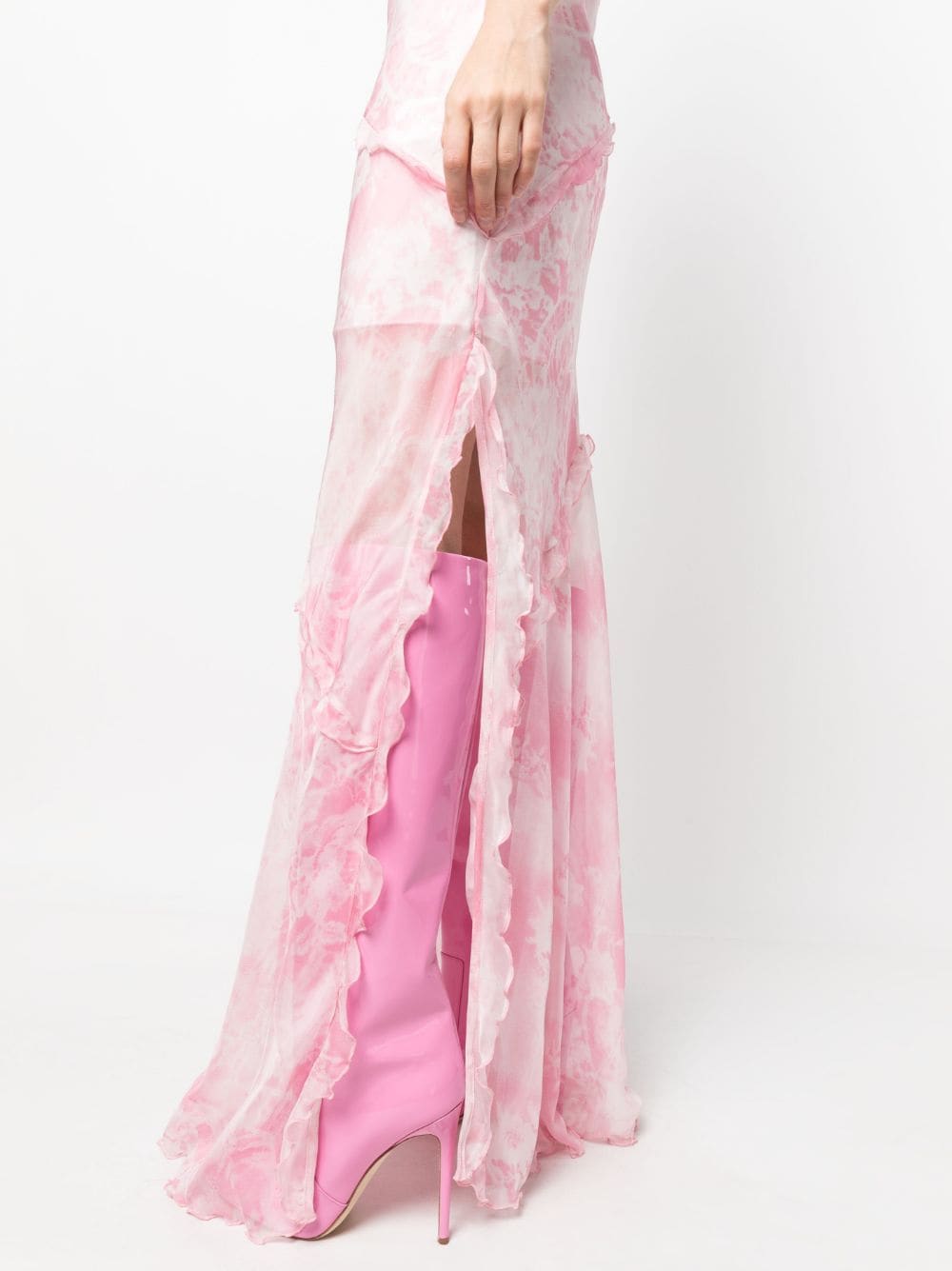 Shop Msgm Sheer Ruffle-detail Maxi Dress In Pink