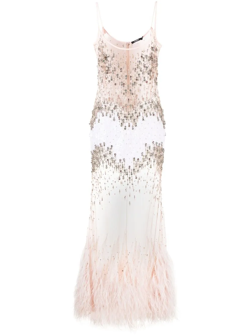 

Amen feather-trimmed semi-sheer dress - Pink