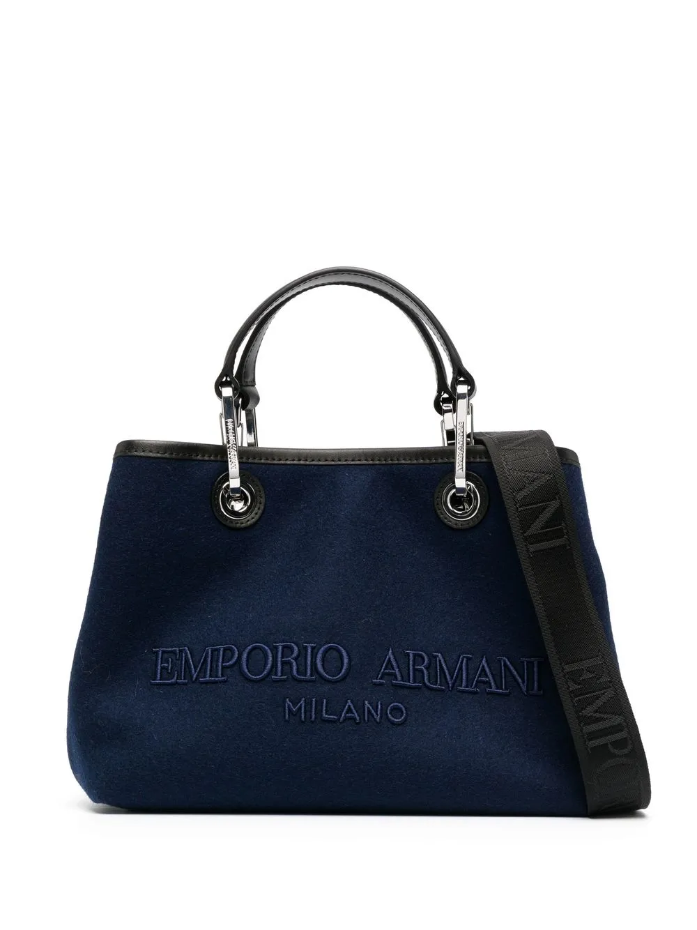 

Emporio Armani felt-logo small tote bag - Blue