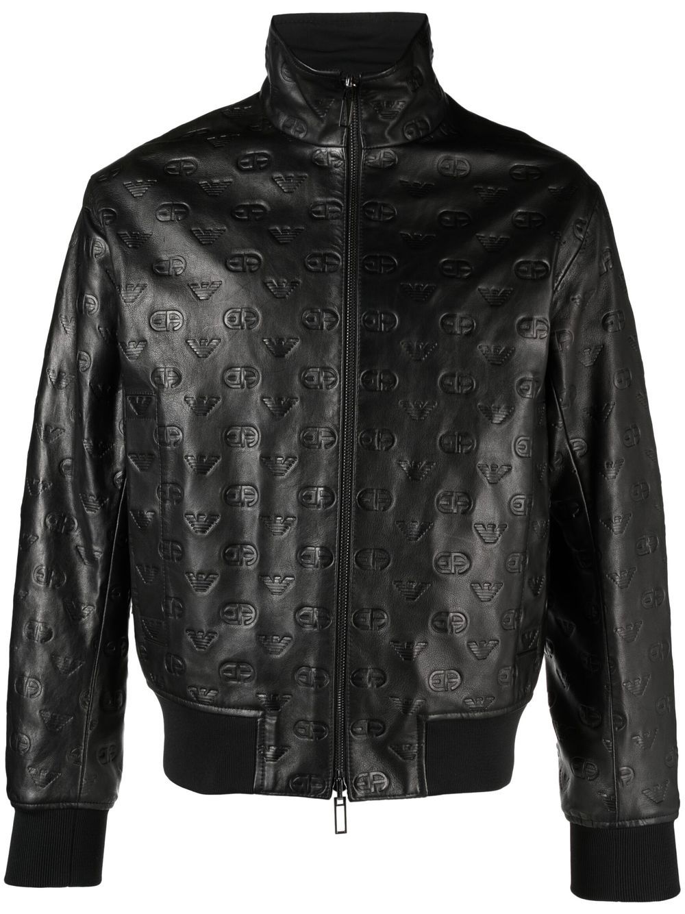 Emporio Armani Embossed-monogram Zipped Bomber Jacket in Black for