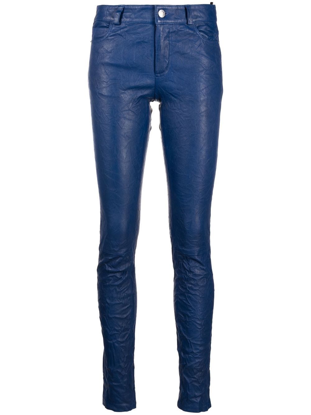 Zadig & Voltaire Phlame Slim-leg Mid-rise Leather Trousers In Ocean