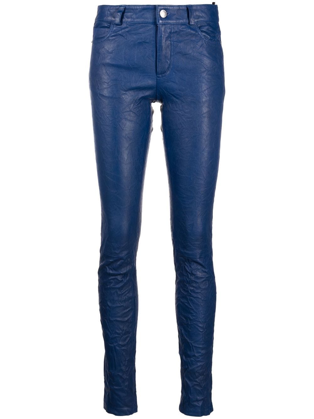 Women Palazzo Style Real Lambskin Blue Leather Trousers Pants