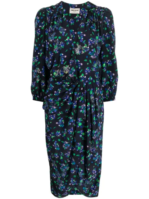 Zadig&Voltaire vestido midi con diseño drapeado y estampado floral