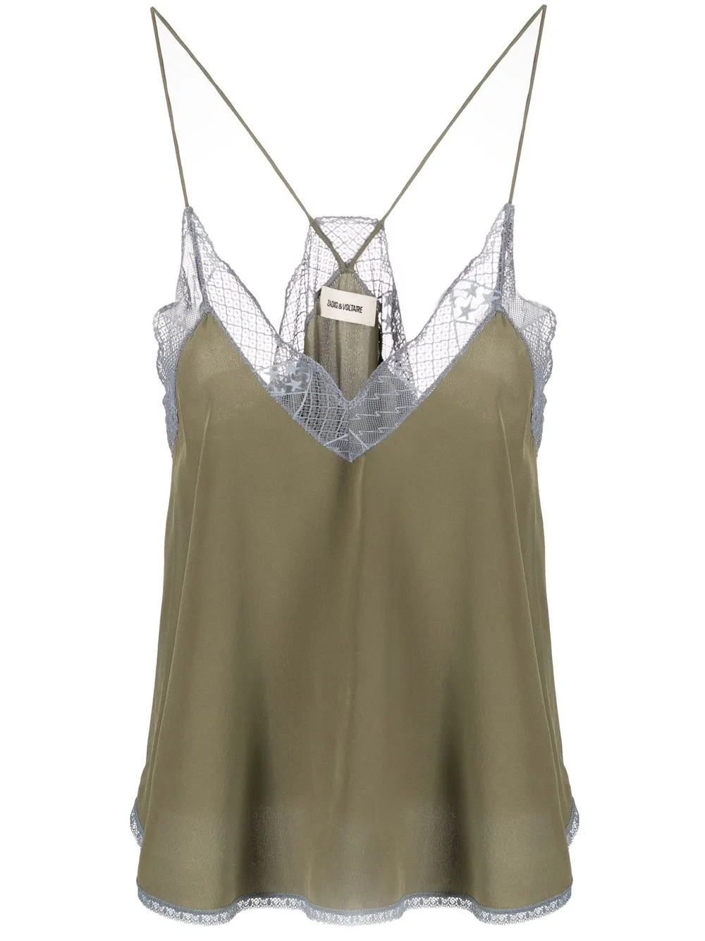 

Zadig&Voltaire lace-trim silk cami top - Green