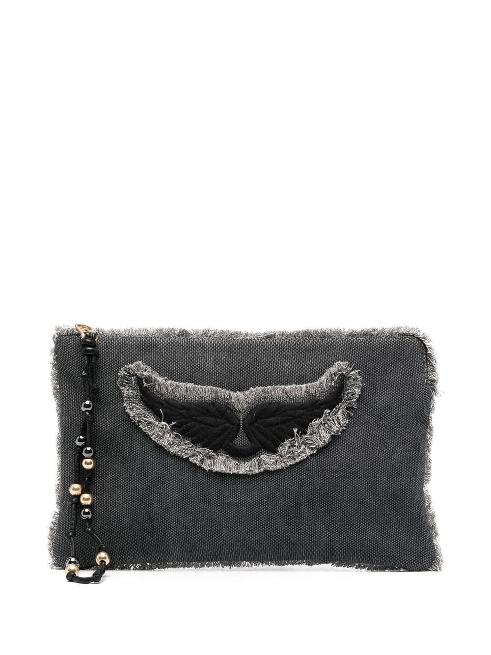 Small Leather Zippered Clutch Bag for Women with Detachable