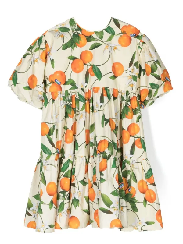 Orange fruit print on sale dress