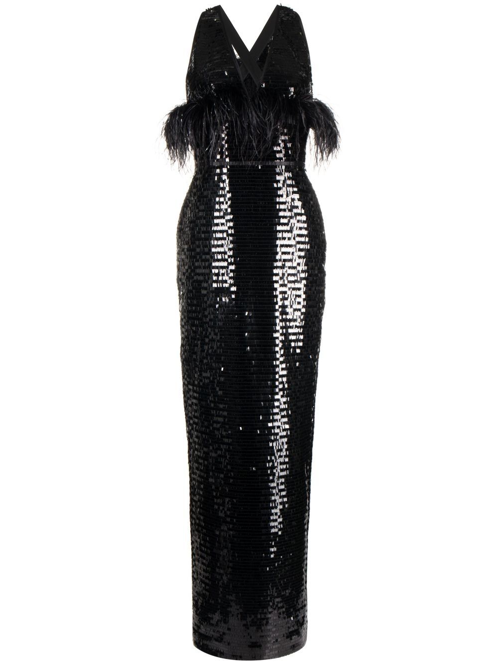 RASARIO Sequinned feather-trim Gown - Farfetch