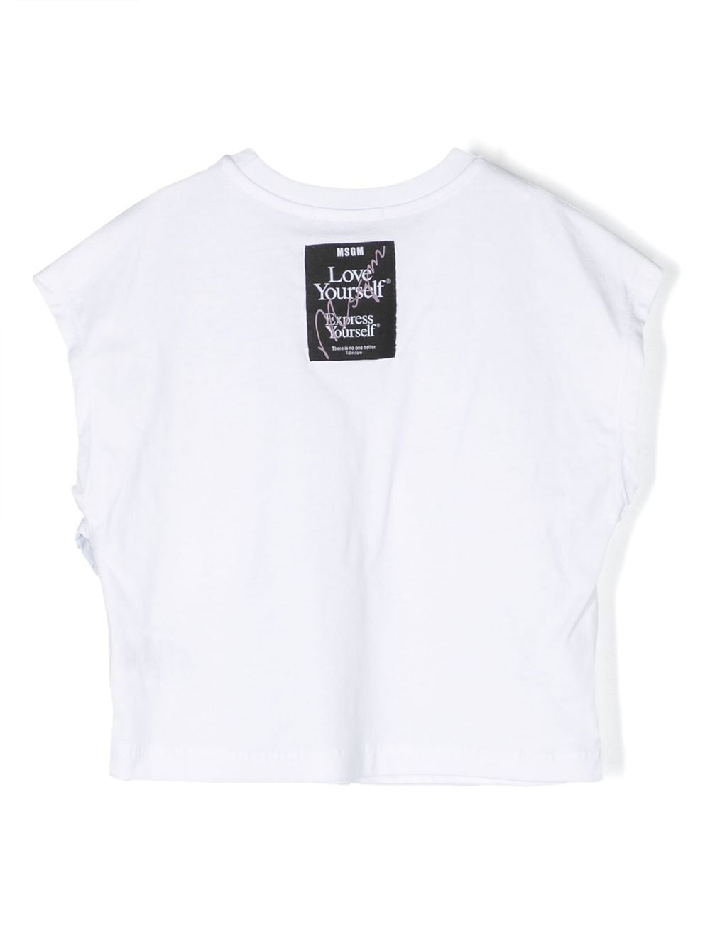 Shop Msgm Ruffled-detail Cotton T-shirt In 白色
