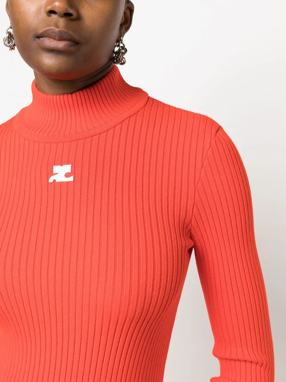 Courrèges Logo-patch Roll Neck Jumper In 橘色