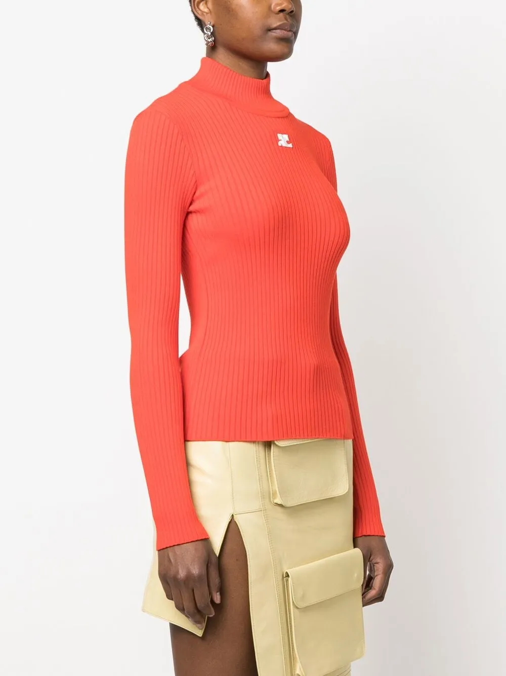 Courrèges Logo-patch Roll Neck Jumper In 橘色