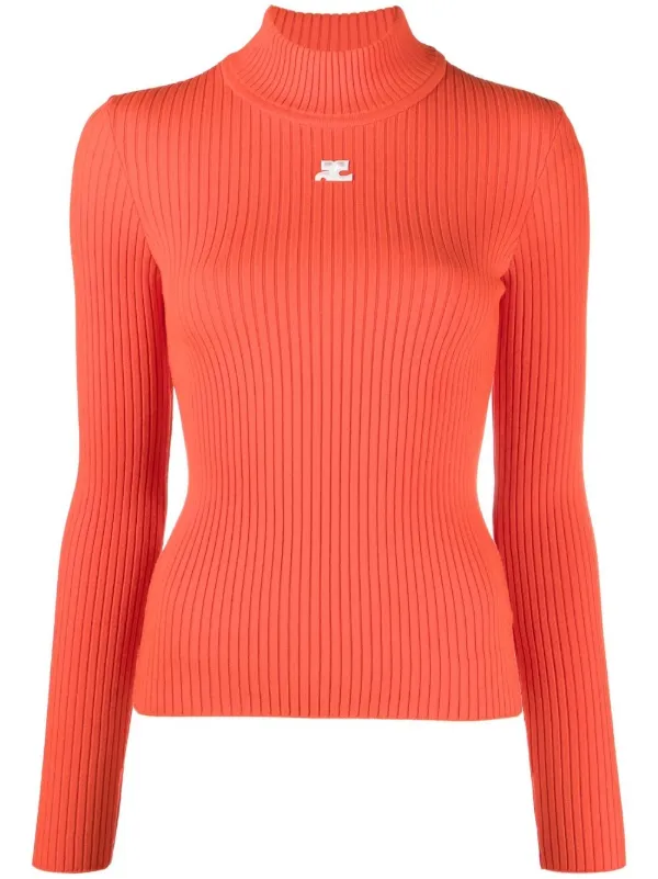 Courrèges Logo-patch Roll Neck Jumper in Orange