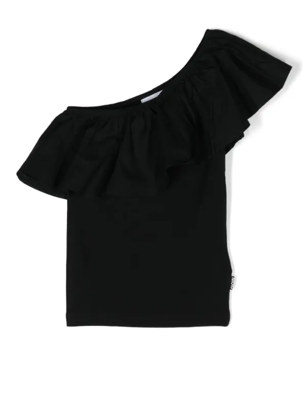 Ruffle trim cheap asymmetrical shoulder top