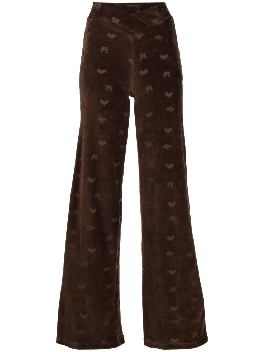 

ROTATE heart-print velour wide-leg trousers - Brown