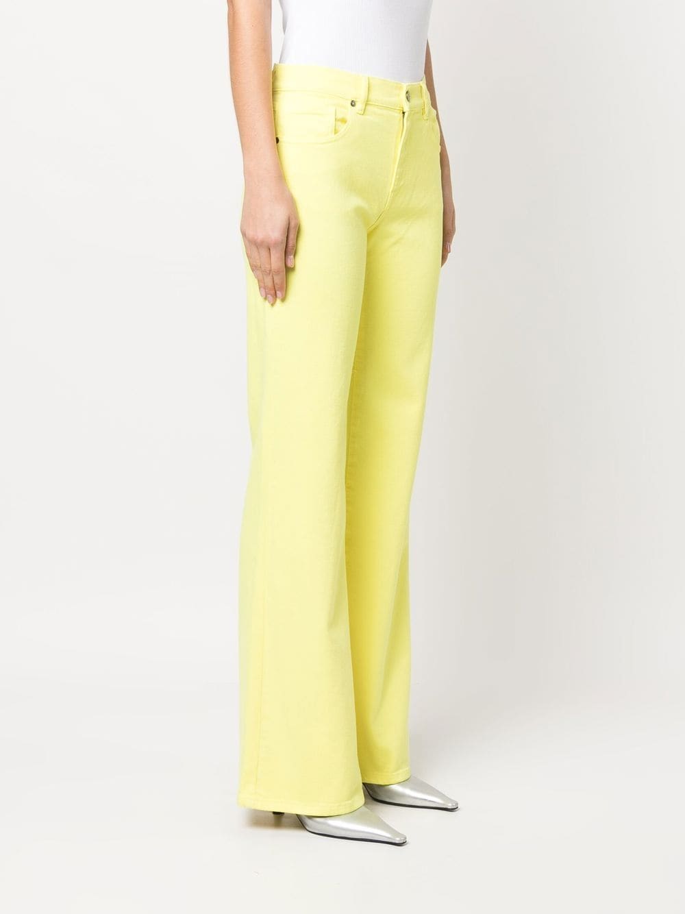 Shop P.a.r.o.s.h Mid-rise Flared Trousers In Yellow