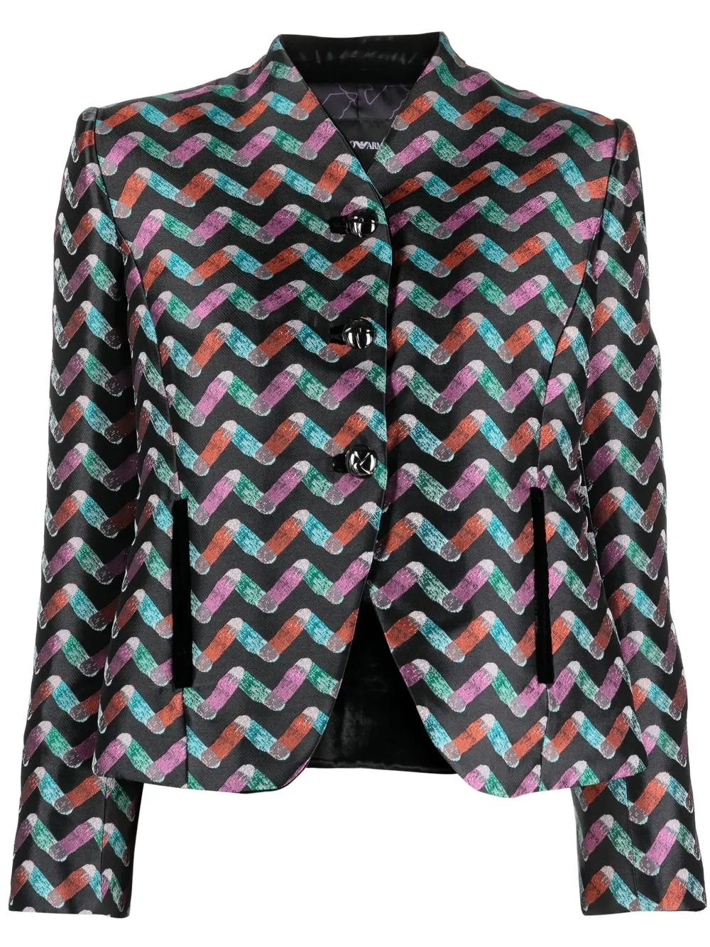 

Emporio Armani geometric-print satin jacket - Black