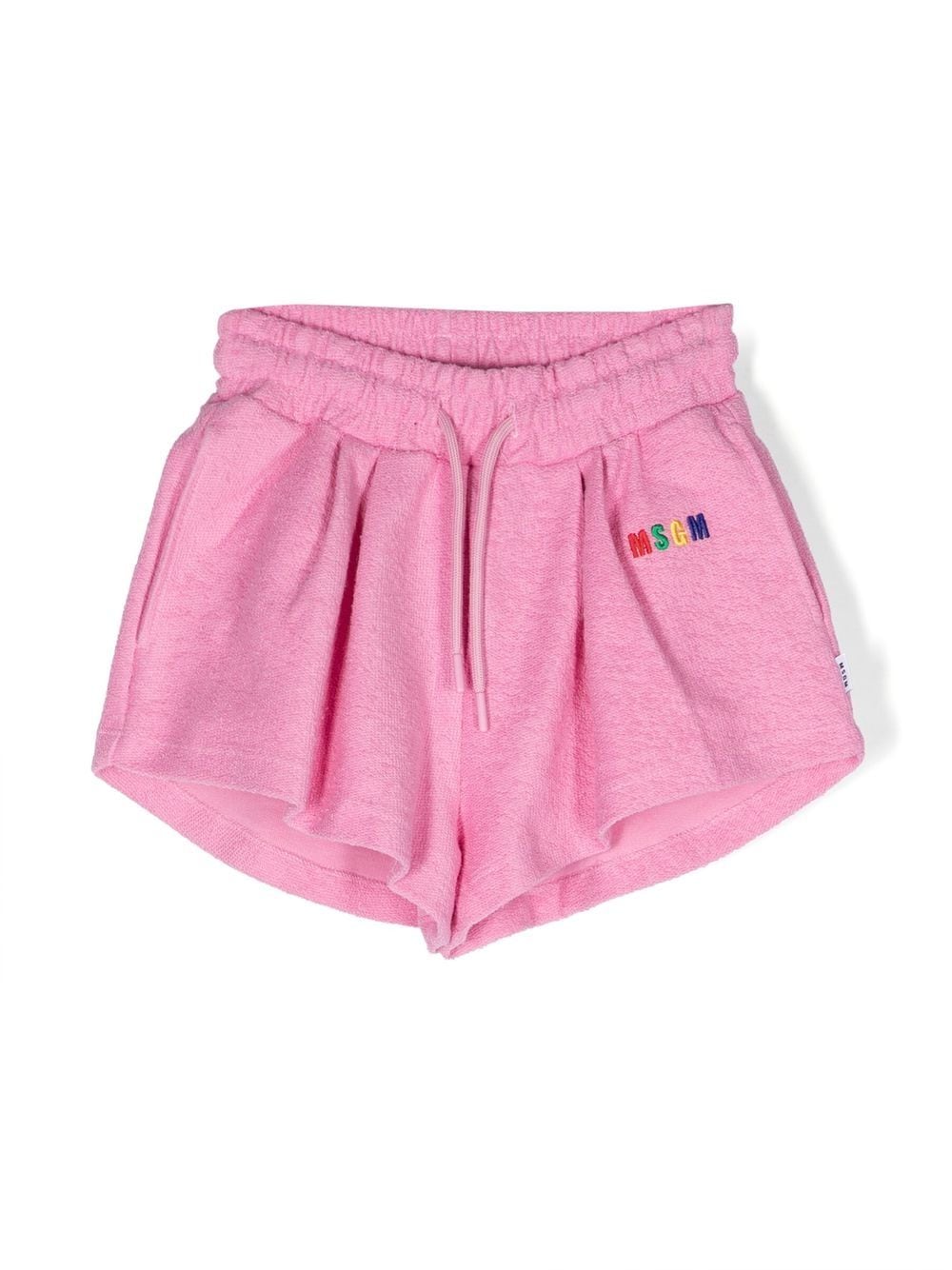 Msgm Kids' Multicolour Embroidered-logo Shorts In Pink