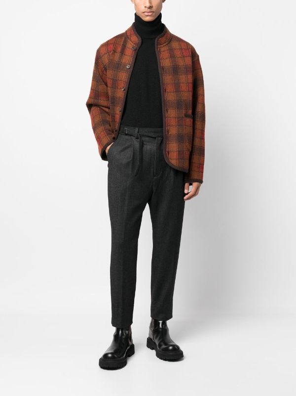 White Mountaineering Checked band-collar cardi-coat - Farfetch