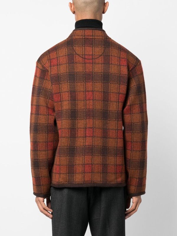 White Mountaineering Checked band-collar cardi-coat - Farfetch