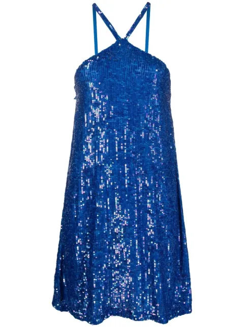 P.A.R.O.S.H. vestido corto con cuello halter y detalle de lentejuelas