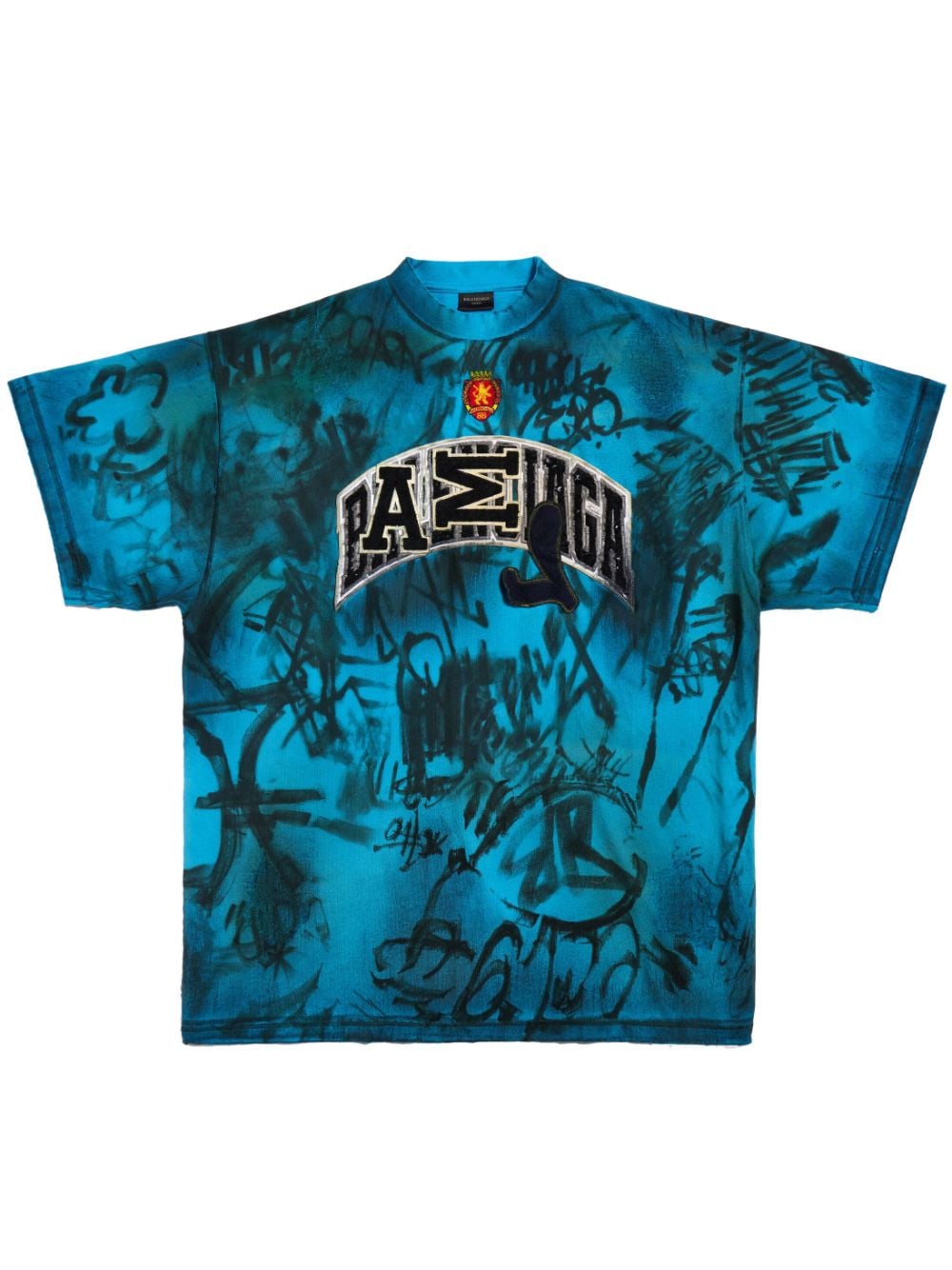 Balenciaga Skater Graffiti Logo-print T-shirt In Bleu