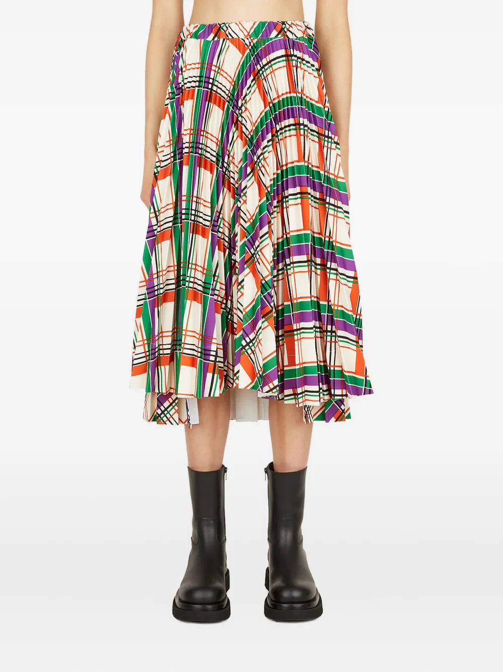 Plan C pleated plaid-pattern skirt | Neutrals | Image 1