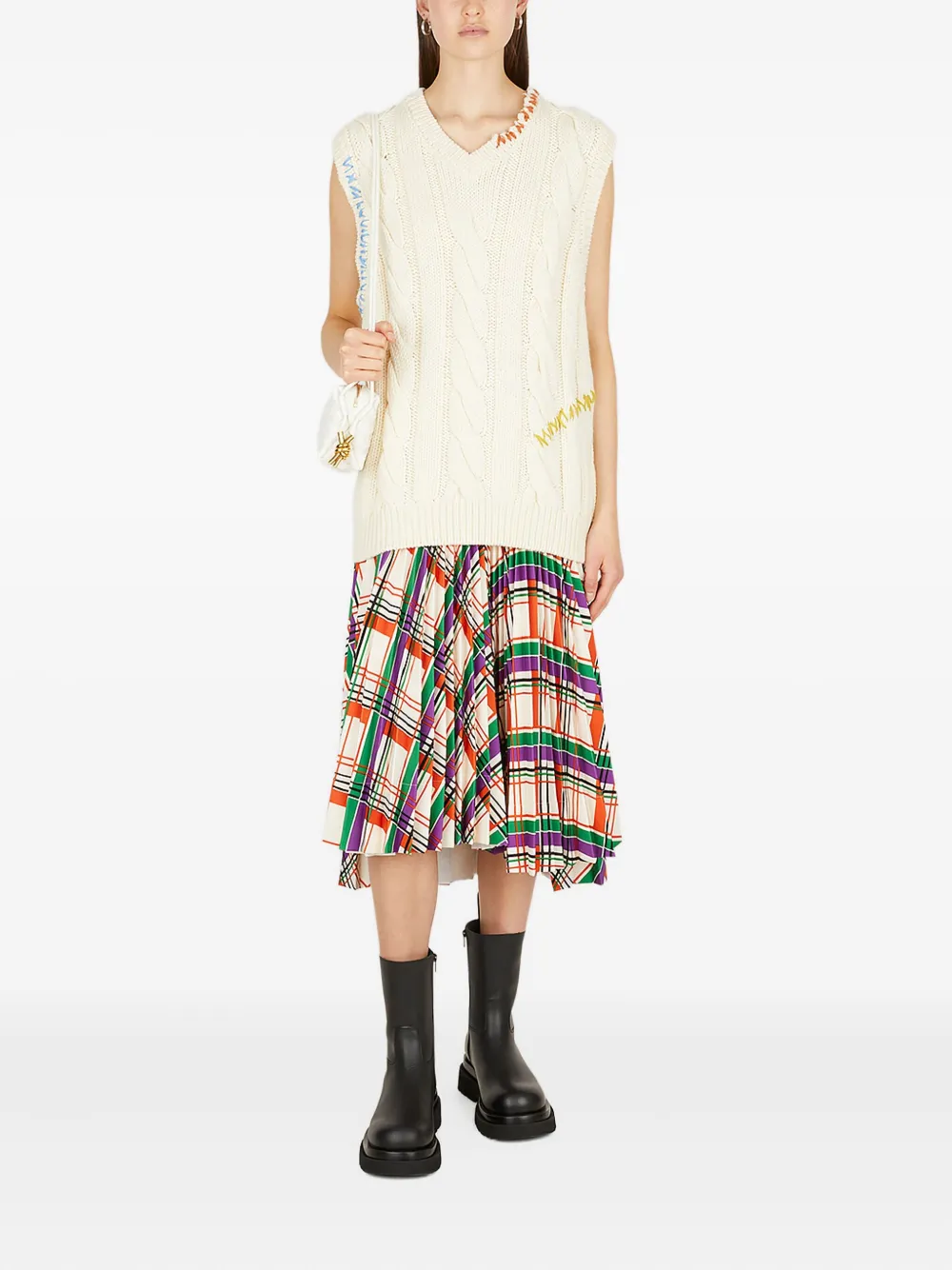 Plan C pleated plaid-pattern skirt - Beige