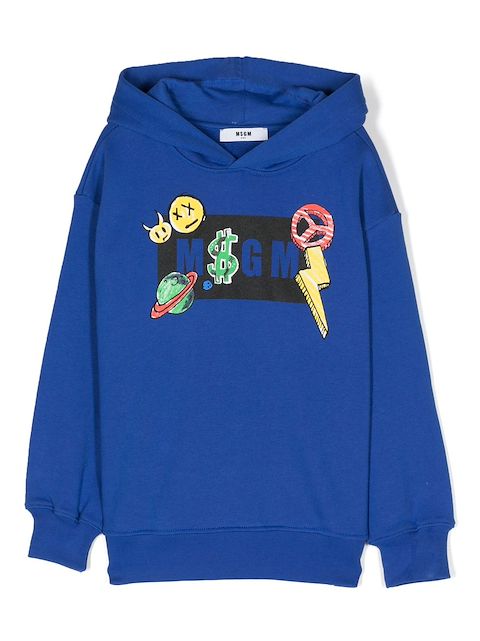 MSGM Kids logo-print cotton hoodie