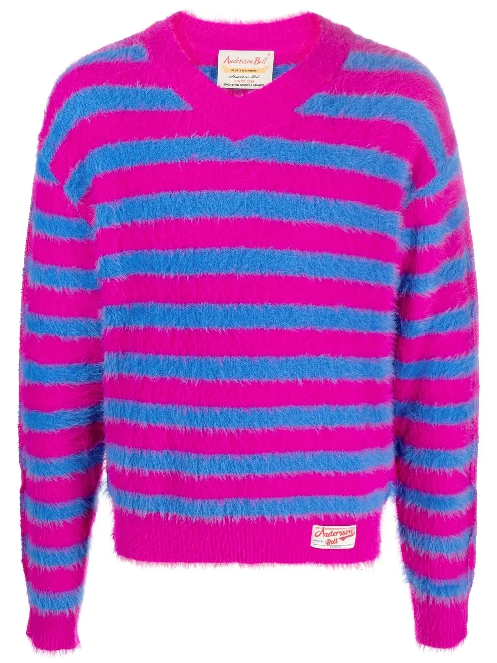 

Andersson Bell stripe-print brushed jumper - Blue