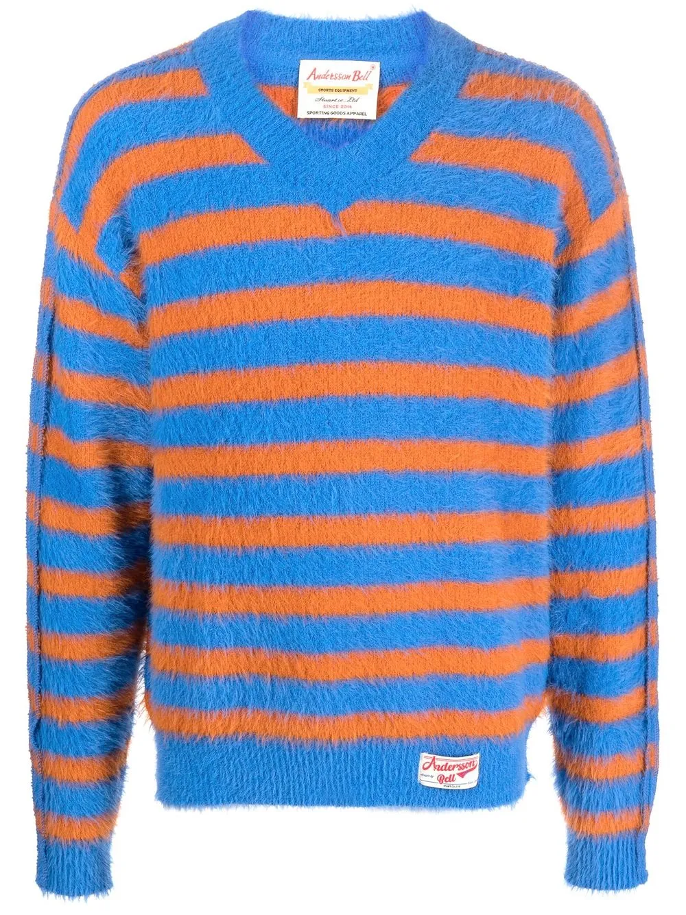 

Andersson Bell stripe-print brushed jumper - Blue