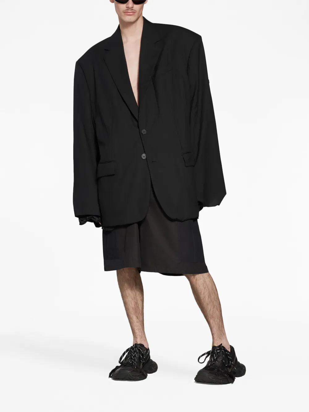 Shop Balenciaga Oversize Shoulder-pads Wool Blazer In Black