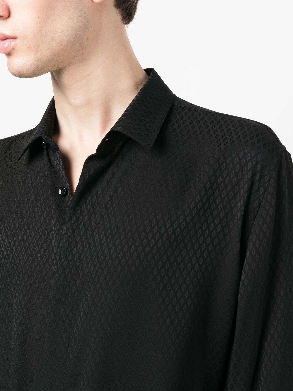 Shop Saint Laurent Diamond-jacquard Silk Shirt In Schwarz