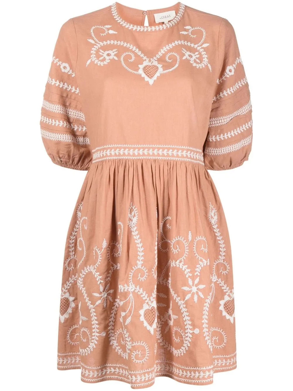

The Great. floral embroidered cotton mini dress - Orange