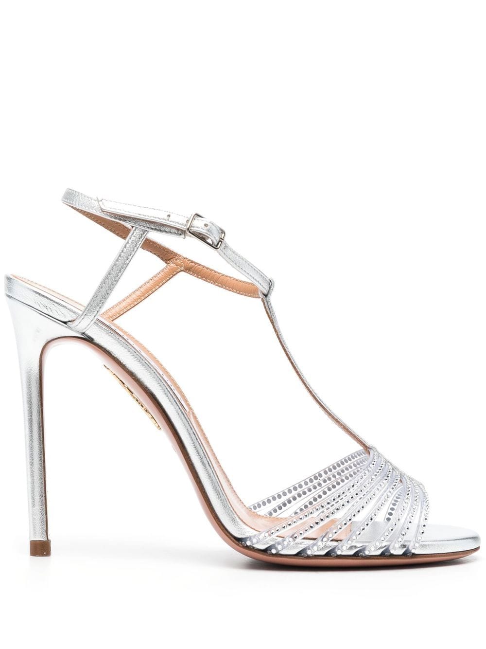 Aquazzura Amore Mio Crystal 105mm Leather Sandals In Silver