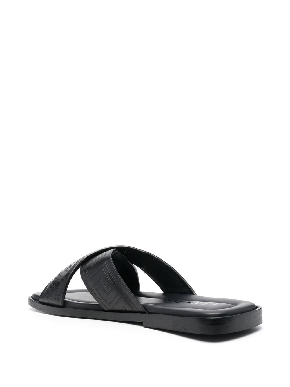 Shop Versace Greca-pattern Open-toe Slides In 黑色