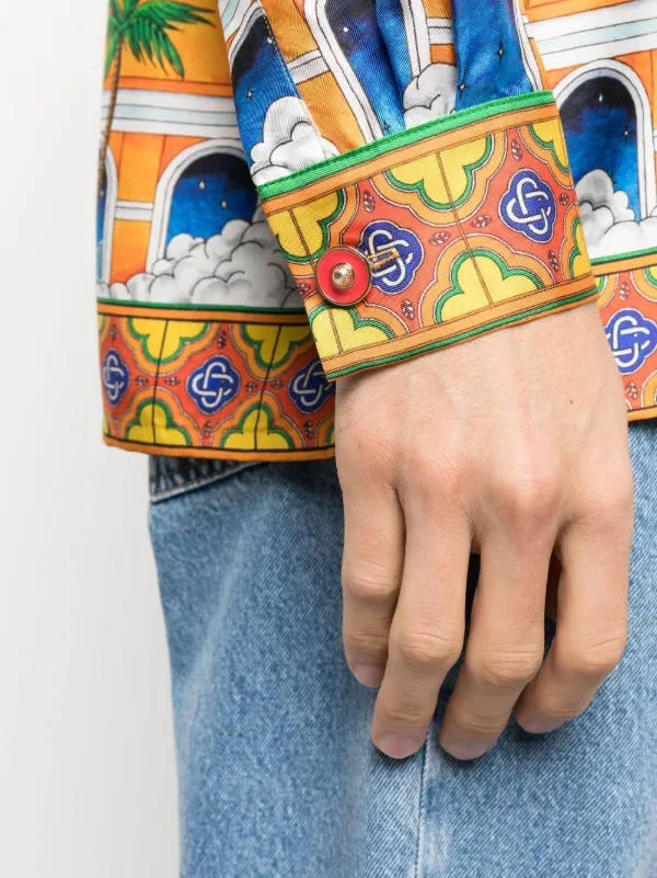 Casablanca graphic-print Silk Shirt | Blue | FARFETCH AZ