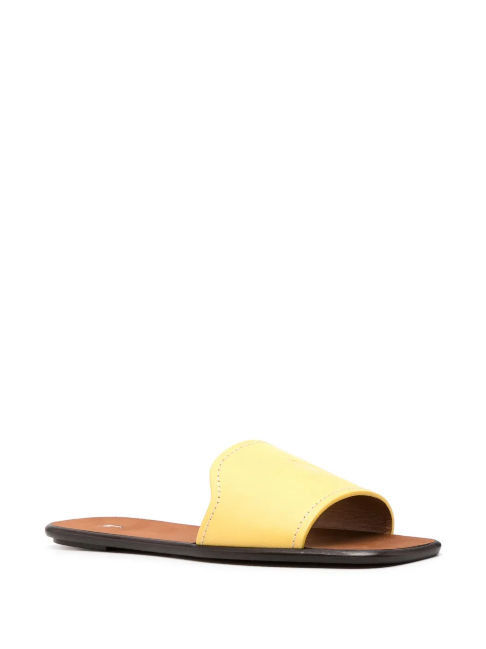 Shop Polo Ralph Lauren Logo-debossed Leather Sandals In Yellow