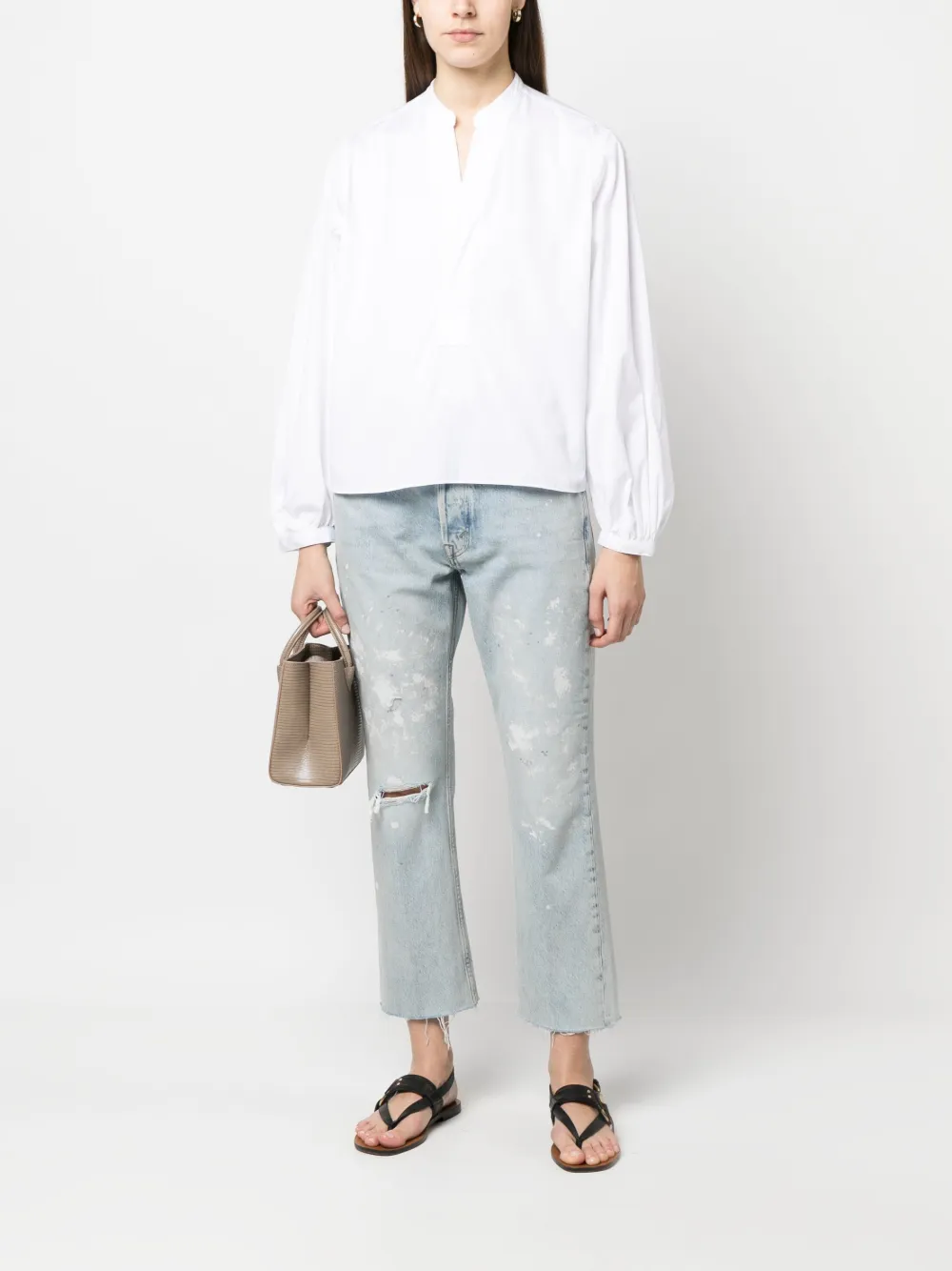 Shop Polo Ralph Lauren Long-sleeve V-neck Cotton Blouse In Weiss