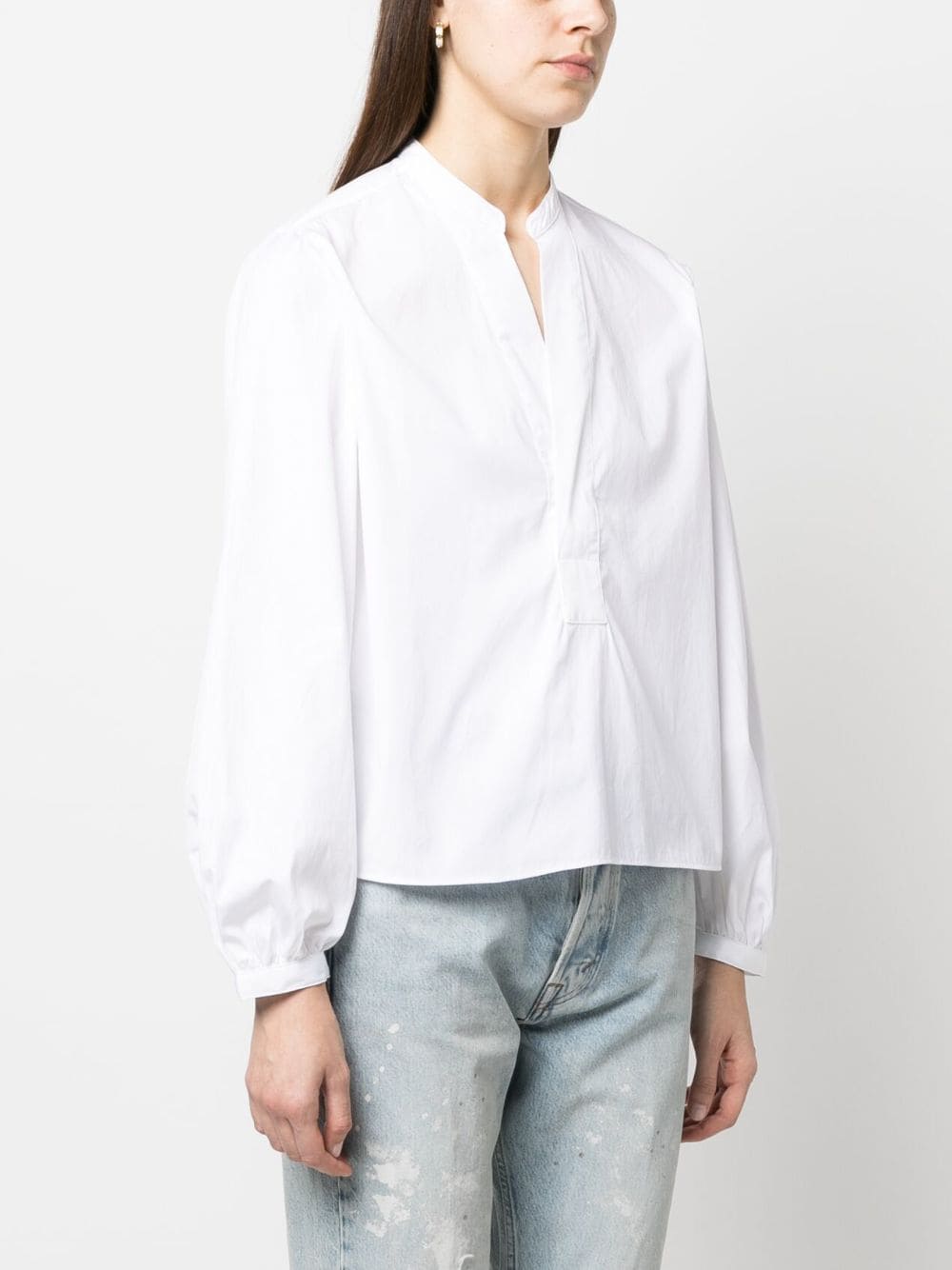 Shop Polo Ralph Lauren Long-sleeve V-neck Cotton Blouse In Weiss