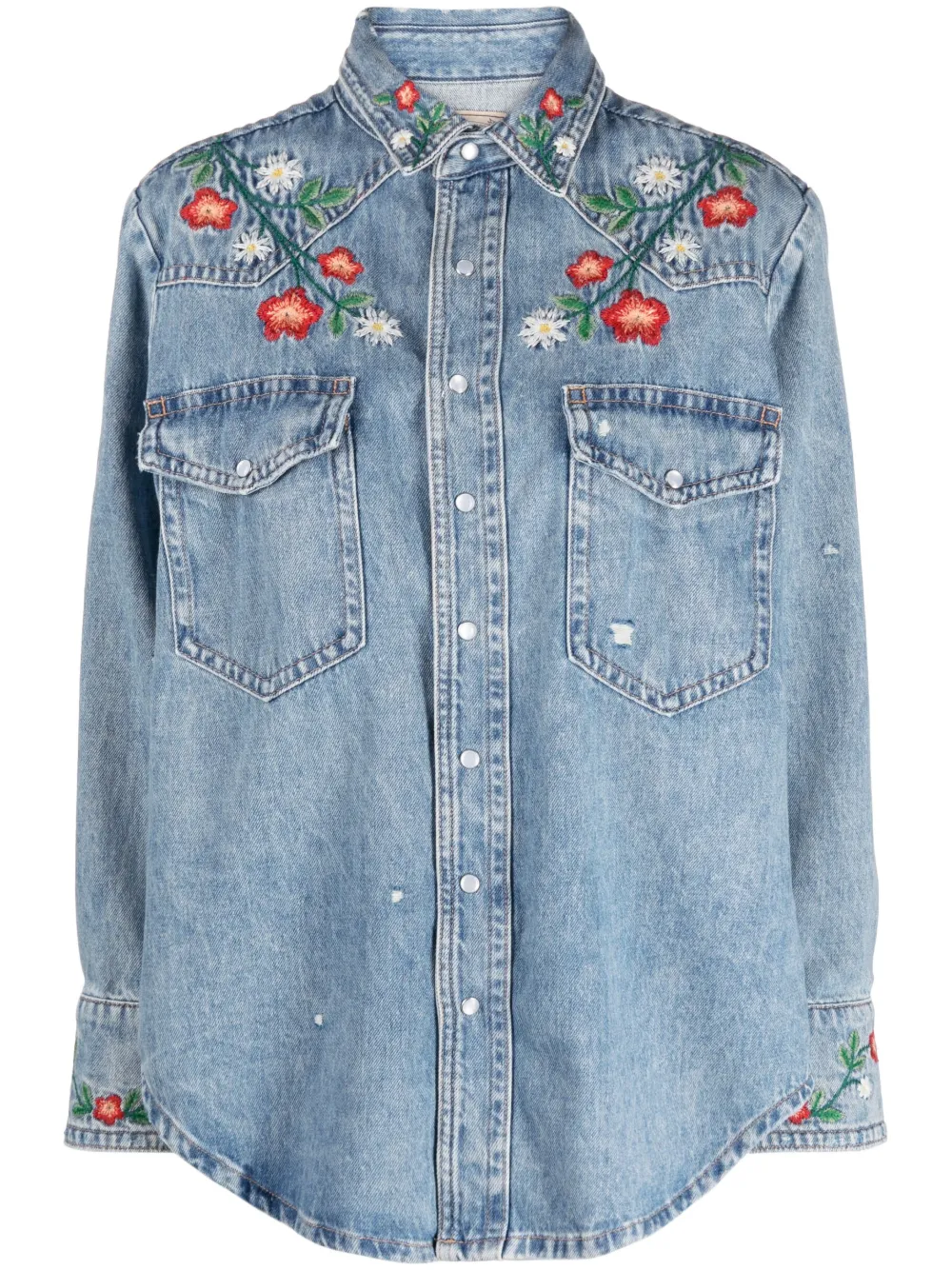 SHEIN LUNE Floral Embroidered Stand Collar Button Up Elegant Long