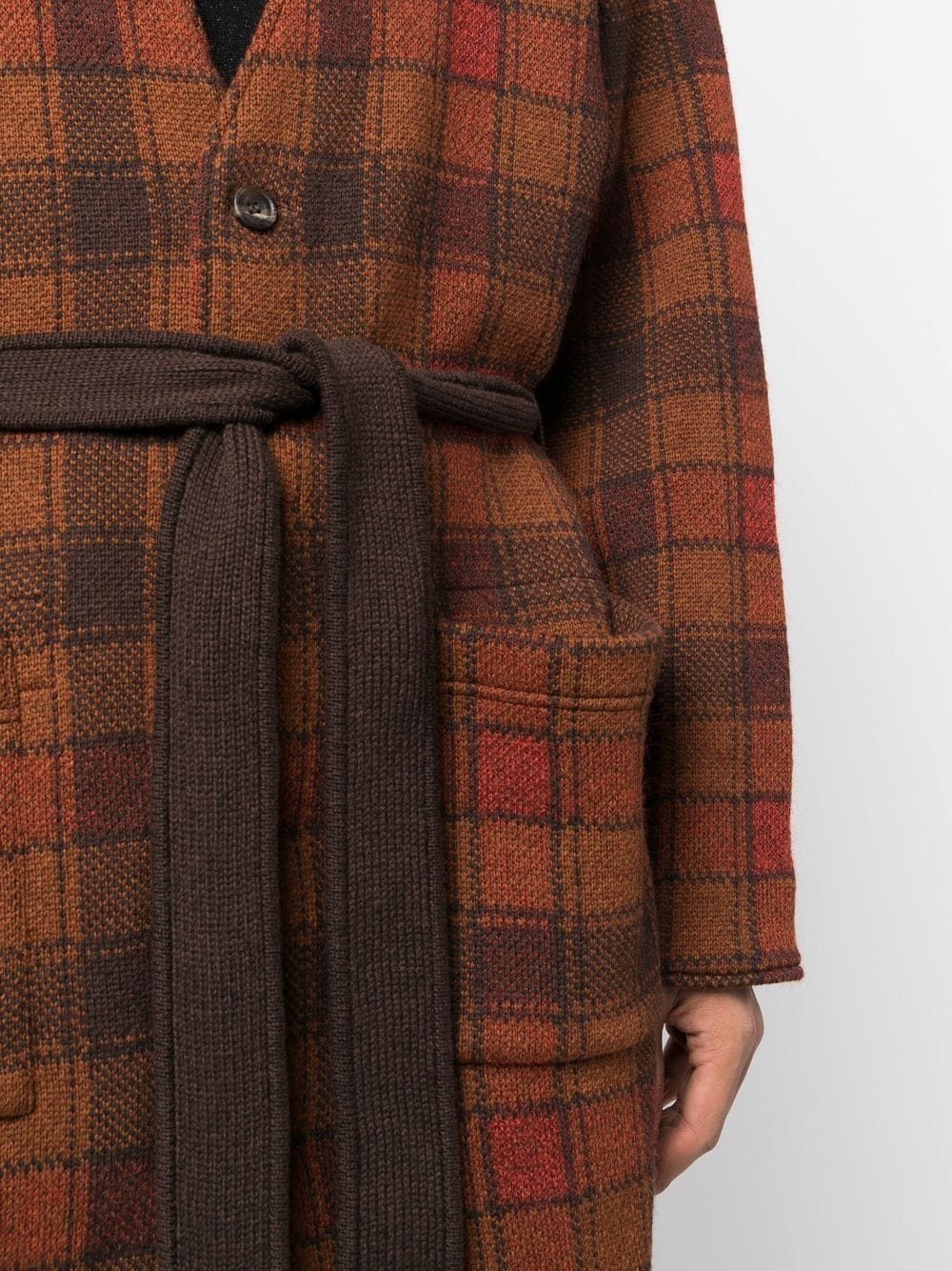 Shop White Mountaineering Checked Tie-waist Cardigan In Brown