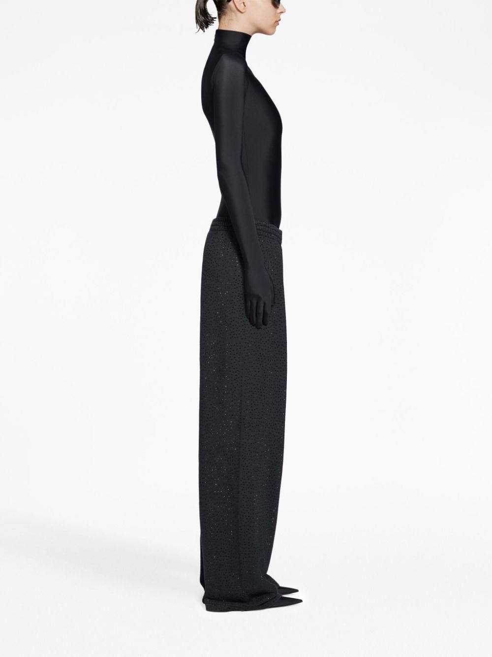 Shop Balenciaga Rhinestone Slip-on Palazzo Pants In Black