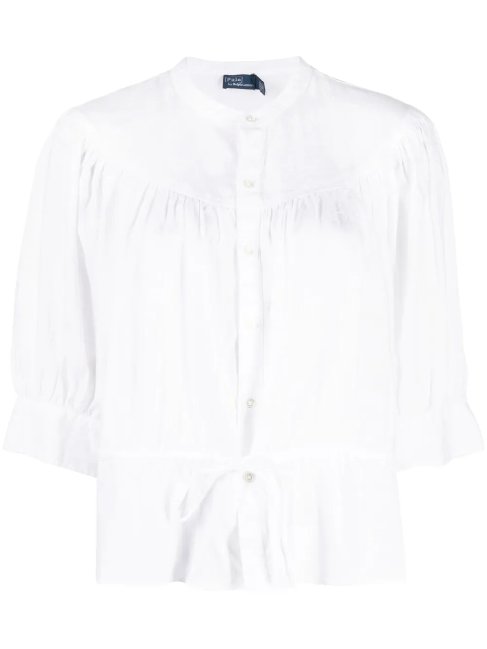 Polo Ralph Lauren half-sleeve gathered linen blouse - White