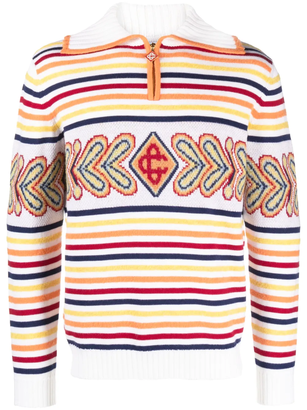 Casablanca Striped Wool-blend Half-zip Sweater In White