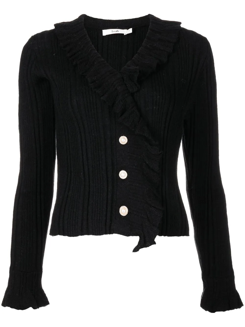 

b+ab ruffle-detail ribbed-knit cardigan - Black