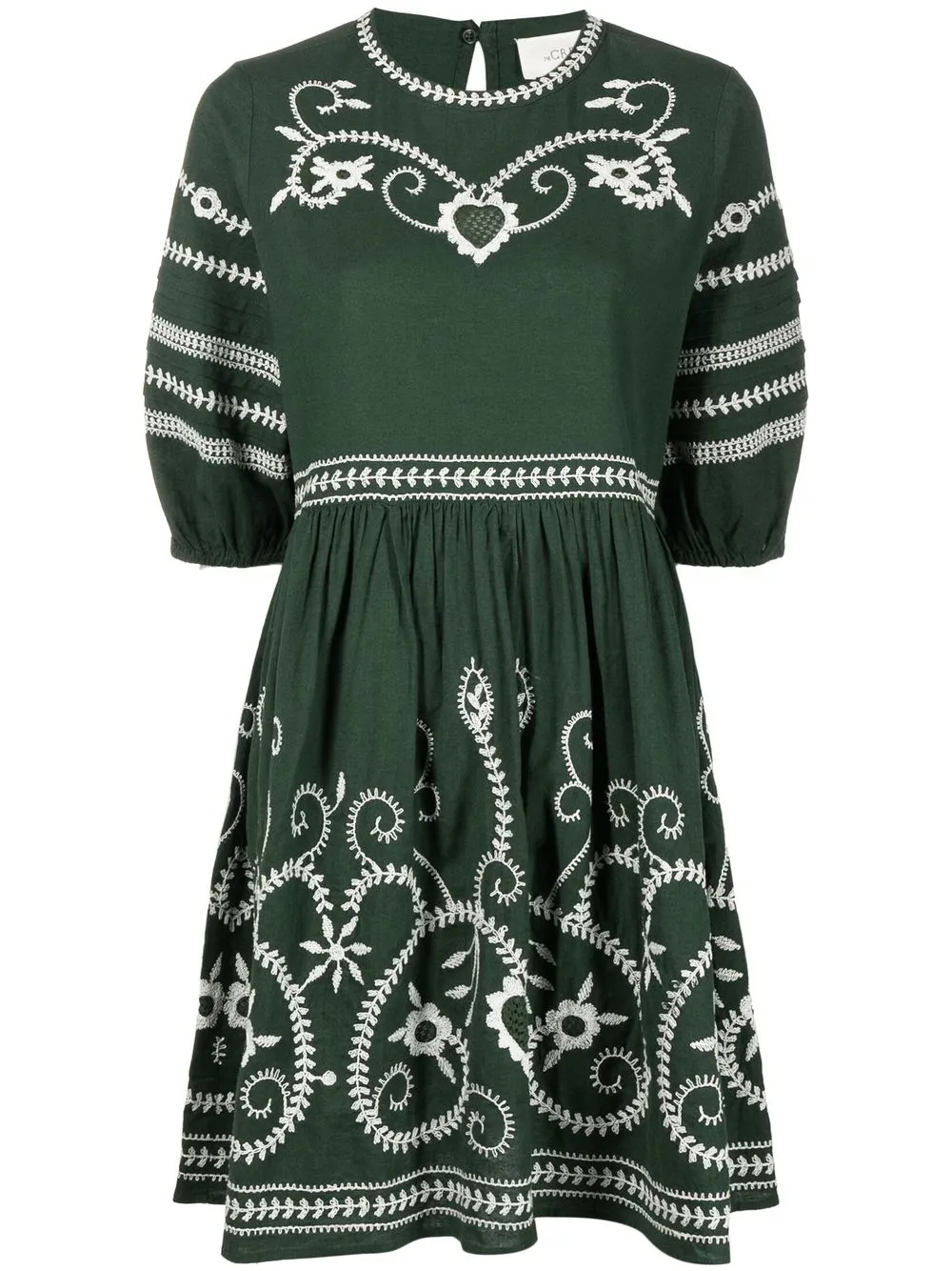 

The Great. floral embroidered cotton mini dress - Green
