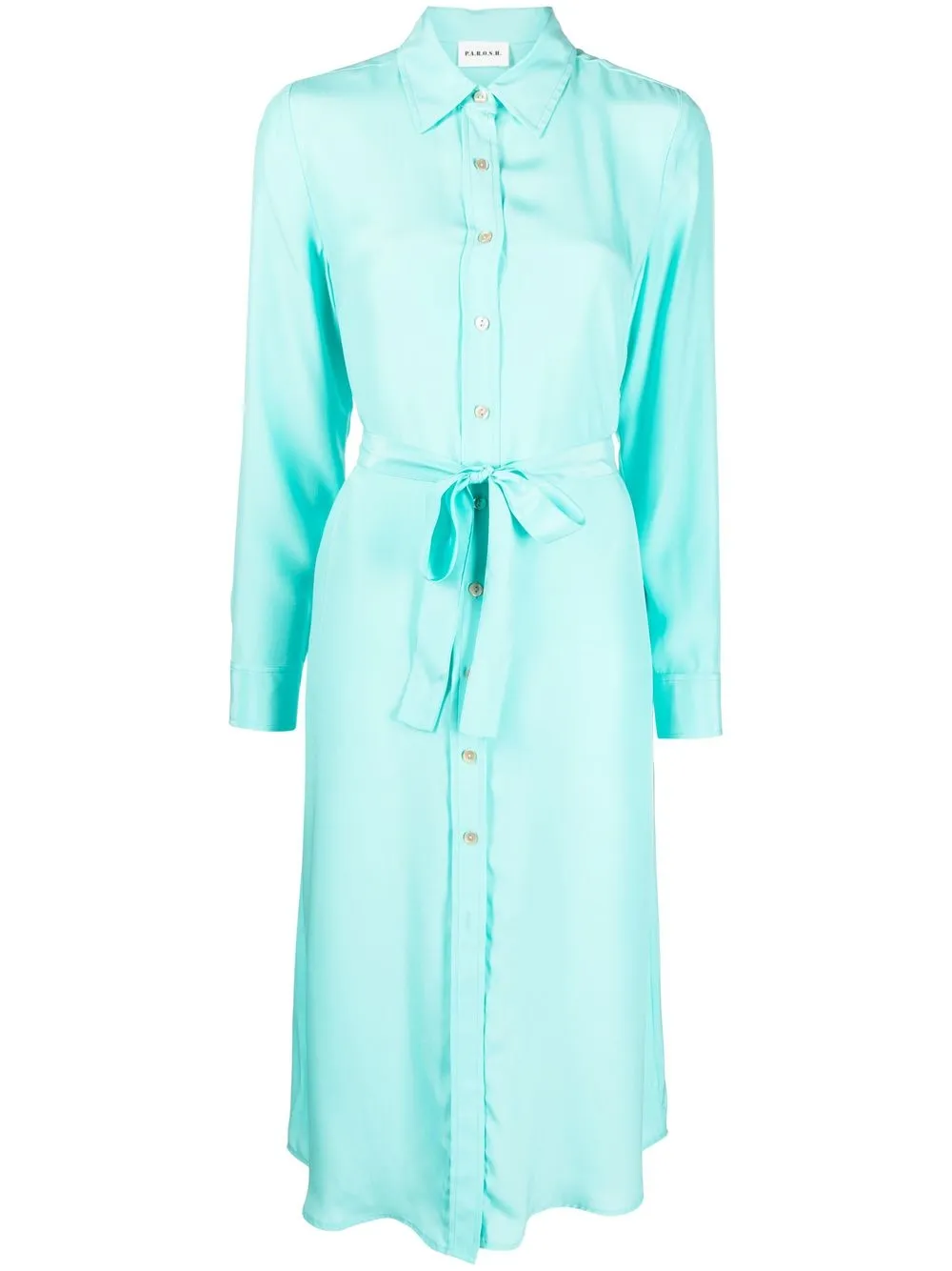 P.a.r.o.s.h Belted Button-up Silk Midi Dress In Green