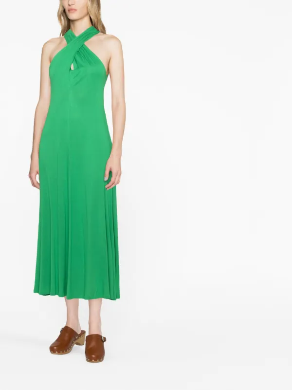 green pleated halterneck dress Michelle Halter Neck Pleated Maxi Dress main image 0