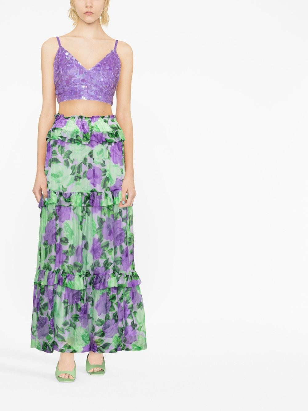 Shop P.a.r.o.s.h High-waisted Graphic-print Skirt In Purple