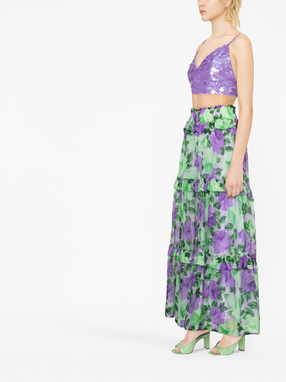 Shop P.a.r.o.s.h High-waisted Graphic-print Skirt In Purple